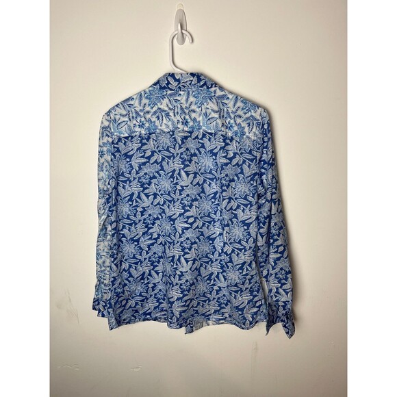 J.McLaughlin Shirt Womens Medium Blue Floral Button Down Long Sleeve Two Tone - Picture 5 of 7